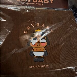 POP MART Crybaby Crying Again brown corduroy tote bag